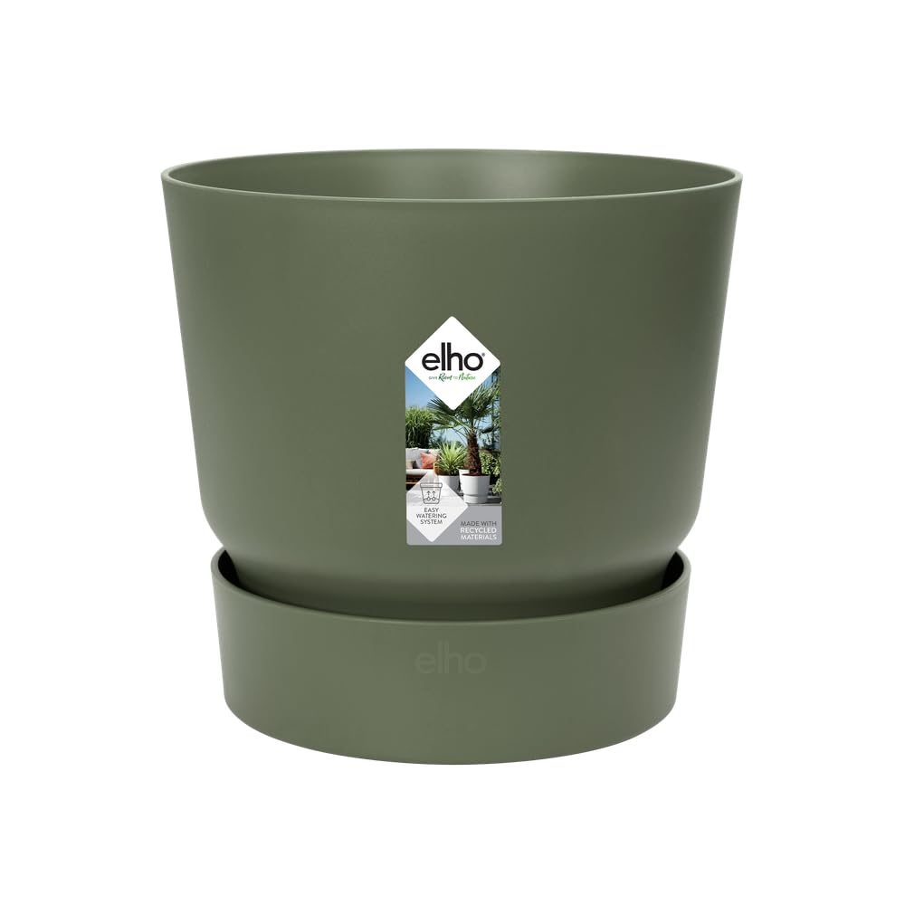 Elho Greenville Round 18 - Macetero por Exterior - Ø 18.3 x H 17.4 cm - Verde/Leaf Green