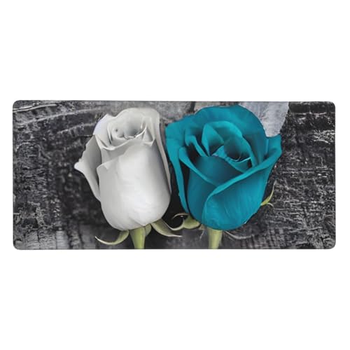 Tapis de souris XXL 90x40 cm bleu sarcelle et gris pour bureau