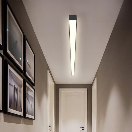 Plafonnier long en métal noir avec éclairage LED haute performance pour entrée