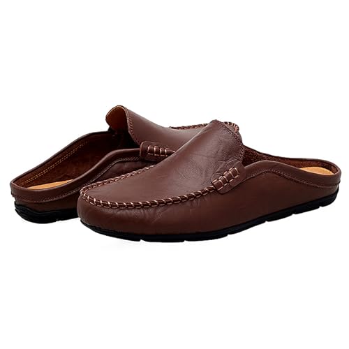 Image of Go Tour Mens Mules Clog Slippers Breathable Punching Leather Slip on Shoes Casual Loafers