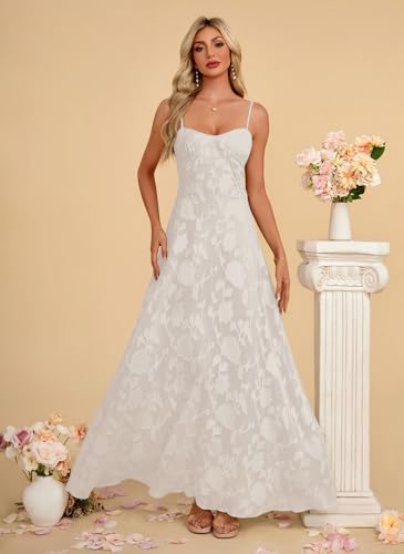 Image of Women's Elegant Wedding Guest Dress Spaghetti Straps Slim Fit Floral Sleeveless Formal Dress Maxi Evening Party