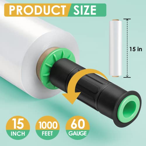 Cregear Stretch Wrap Film, Shrink Wrap Roll(15"X1000 Feetx60 Gauge,2Pack) With Rolling Handles, Industrial Strength Self-Adhering Plastic Wrap For Moving Packing Wrapping & Pallet Wrap, Clear #TOP1