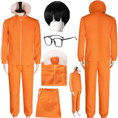 Men Costume Outfit Uniform Orange Suit Pants Top Full Set (US Alpha Large Regular Regular Yellow)