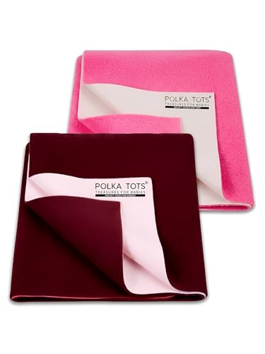 Image of POLKA TOTS Premium Waterproof Dry Sheet for New Born Baby | Extra Absorbent Bed-Cot Protector Mat | Water Proof Sheets for Kids Urine | Rubber Sheet for Adult & Toddlers | 50 x 70 CM S (Pack of 2)