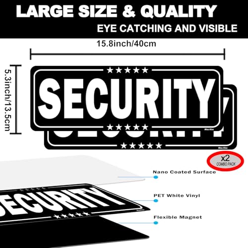Image of 2 Pack Security Magnet for Car, Large Patrol Car Magnetic Signs, Reflective Security Magnetic Sign for Vehicle Door Guard Professional 15.7 Inch x 5.3 Inch (Black-2 Pack)