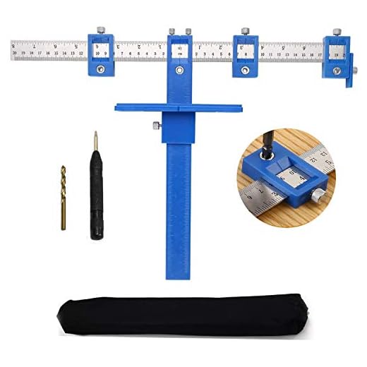 Blue Cabinet Hardware Jig/Adjustable Punch Locator Drill Guide Template Wood Jigs Drilling Dowelling Tool For Installation Of Handles, Knobs On Doors And Drawer Pull With Center Punch