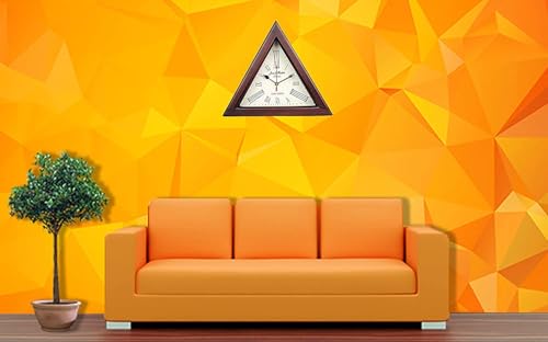 Image of PiH Handmade Wooden Triangle Designer Digital Wall Clock Antique Look Style with Deep Glass Roman Number for Home, Hall, Office, Farmhouse Decoration (12 Inch, White Brown)