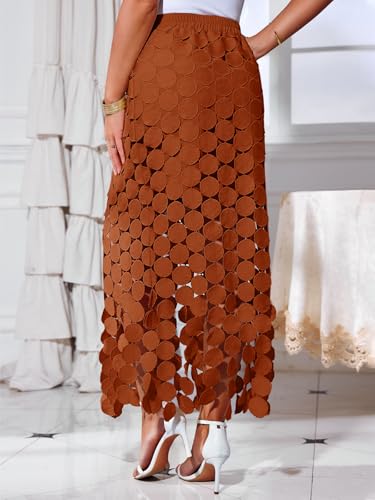 Image of Cicy Bell Womens Hollow Out Maxi Skirts Summer Boho Fringe Hem Long Skirt | High Waist,Circle Skirt,Casual,Dressy,Midi Skirt,Beach Vacation