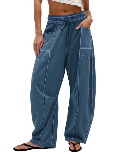 MISSACTIVER Women Wide Leg Baggy Pants Drawstring High Elastic Waist Lounge Palazzo Pants Casual Sweatpants with Pockets
