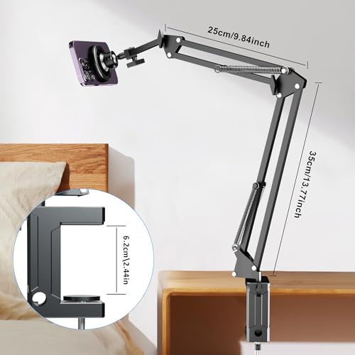 Image of Gooseneck Bed Phone Holder for Magsafe iPhone Stand, Desk Magnetic Phone Arm Mount with Clamp, Adjustable Bedside Laying Down Tablet Mount Compatible with Kindle iPhone 15 14 13 12