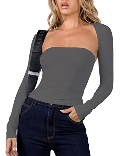 Image of Women 2 Piece Long Sleeve Y2K Cardigan Bolero Shrug Set Strapless Going Out Crop Top 2023 Fashion T-Shirt Tank Tops