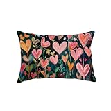 HJZLB Watercolor Heart Flowers Valentines Lumbar Pillow Cover 12x20 Pink Red Throw Cushion Case Farmhouse Valentine's Day Anniversary Decor for Home Couch Sofa Bed