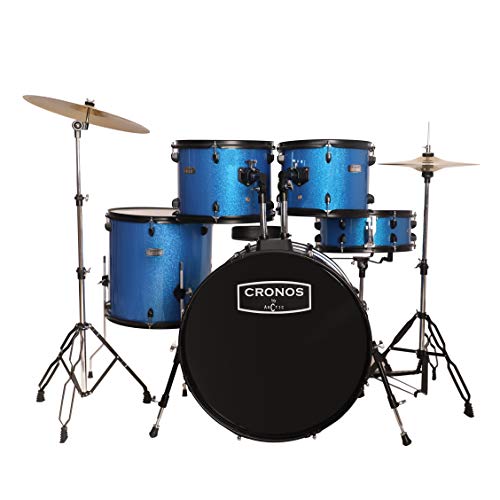 Image of ARCTIC CRONOS 5 Piece Complete Acoustic Drum Kit | Drumset with Drumsticks, Cymbals and throne - Nickel Hardware. Best Sounding shells, most durable build, Professional level Configuration. (Blue)
