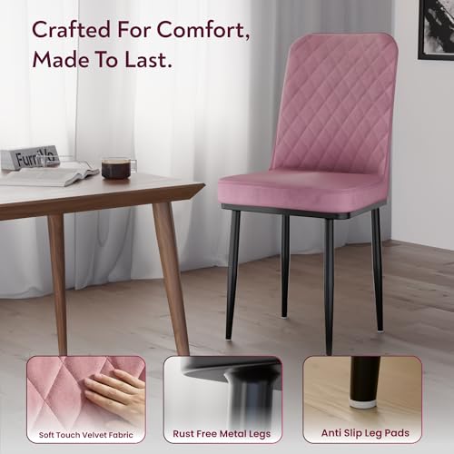 Image of IKON Premium Velvet Dining Chair with Cushioned Seat & Metal Legs | Premium Accent Chair for Living Room, Bedroom & Balcony | D.I.Y (Cloud Pink)