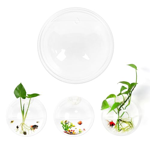 2PCS Wall Hanging Plant Terrarium, Wall Mounted Fish Bowl Tank Clear Flower Pot Aquarium, Acrylic...