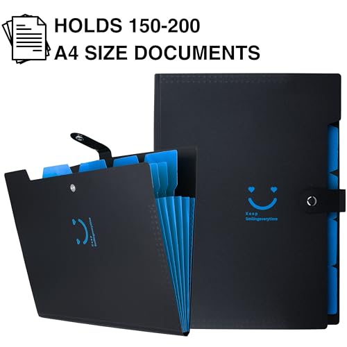 Image of SPS 5 Pocket Expanding File Folder Smile Design - Fits A4 & Letter Size Document Organizer, Accordion File Folders, File Holder for Office, School & Home Use - Blue