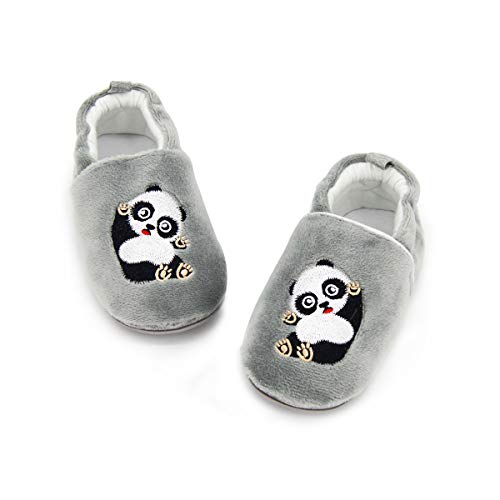ENERCAKE Baby Boys Girls Shoes Non Skid Slippers Infant Sneakers Moccasins Toddler First Walkers House Walking Shoes(18-24 Months Toddler, A-Panda Grey)