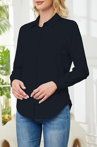 Wrinkle Free Womens Button Down Shirts for Women Long Sleeve Stretch Business Office Formal Work Blouses Tops4