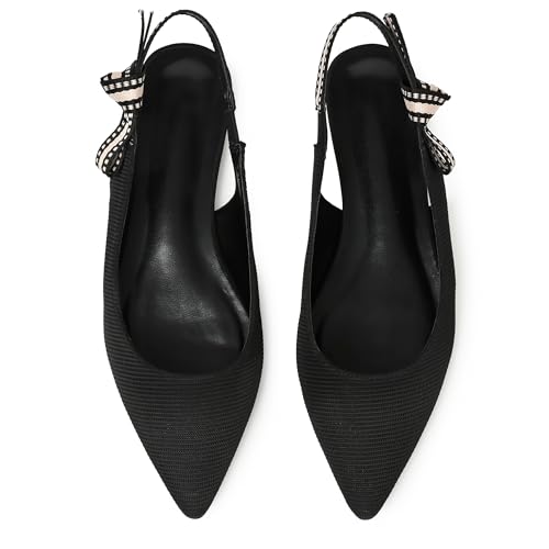 Mattiventon Slingback Flats for Women Slip On Ballet Flats Shoes Comfortable Pointed Toe Knitted Flats with Bow Casual Work Shoes for Dressy 20253