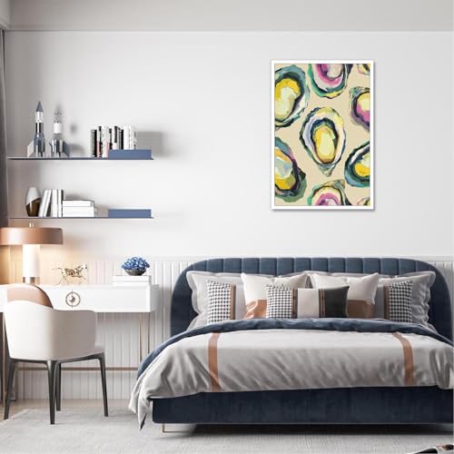 Image of Abstract Coastal Oyster Shell Poster Colorful Beachy Shell Canvas Wall Art Funny Summer Seaside Shell Aesthetic Prints Painting For Home Living Room Kitchen Restaurant Wall Decor 12x18in Unframed