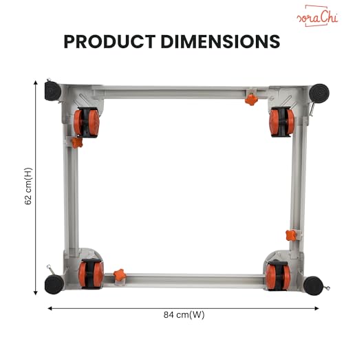 Image of SoraChi Adjustable Iron Washing Machine Stand with Wheels | Elevates Appliances to Prevent Water Damage & Reduce Vibrations | Universal Fit for Washers & Refrigerators (Orange)