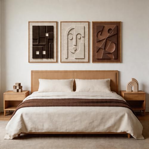 Image of CHDITB 3D Small Geometric Face Wall Art, Neutral Earth Tone Relief Decor
