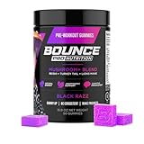 Bounce Pro Pre Workout Gummies – 50 Vegan Chewable Gummies with Caffeine, Lion’s Mane & L-Theanine for Energy, Focus & Endurance – Mushroom Preworkout for Men & Women – Black Razz Flavor