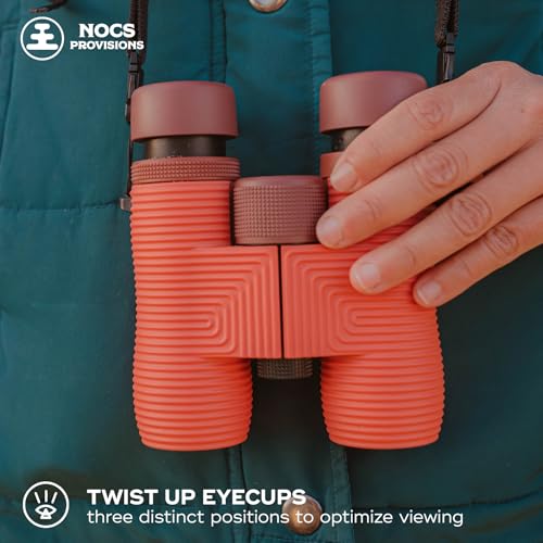 Image of Nocs Provisions Field Issue 8x32 Waterproof Binoculars, 8X Magnification, Bak4 Prism, Wide View Multi-Coated Lenses for Bird Watching, Hunting & Wildlife Viewing - Coral Red