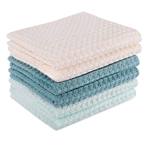 Beasea Dish Towels for Kitchen, 13x30 Inch 6 Pack Waffle Weave Kitchen Towels Set Cotton Tea Towels Ultra Soft Absorbent Dish Cloths Quick Drying Wash Cloths Cleaning Cloths for Household