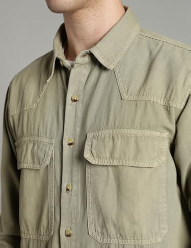 Image of INKD Men's Shacket Shirt - 100% Cotton | Relaxed Fit | Colored Denim Shirt for Men | Full Sleeve | Soft & Comfortable | Overshirt | Premium Buttons
