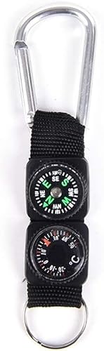 aiqiua 3 in 1 Black Compass Thermometer Hanger Key Ring Matching Camping Climbing Hiking Mini Carabiner Key Chain Multi-Tool，Provide Accurate Direction Assistance, Easy to Carry