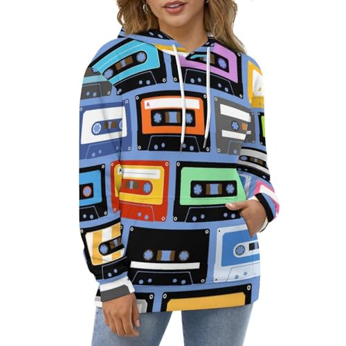 Sweat à capuche unisexe ruban rétro pull manche longue noir taille S