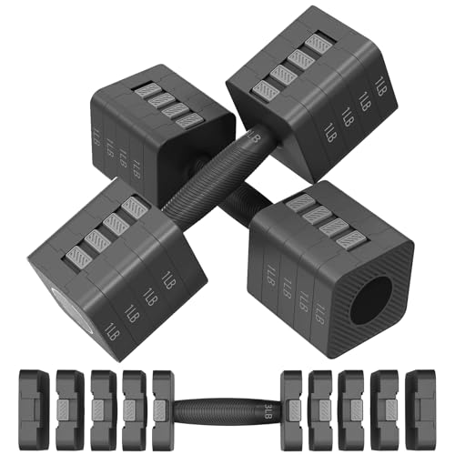 Adjustable Dumbbells Set of 2, 5-in-1 Adjustable Weight Dumbbells for Women/Men, 3lb/5lb/7lb/9lb/11lb Dumbbell Weights Set for Home Gym Workout (Black)