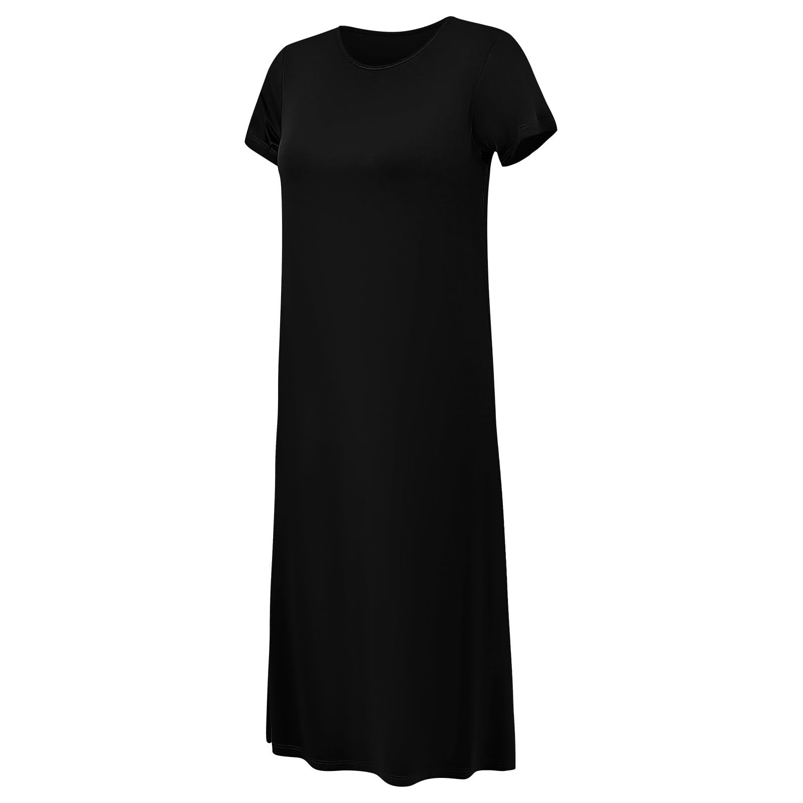 Garneck Camisón de Mujer de Manga Corta, Cuello Redondo, Holgado | Fibra Sintética Transpirable, Negro, Cómodo para Casa y Descanso, Talla Grande