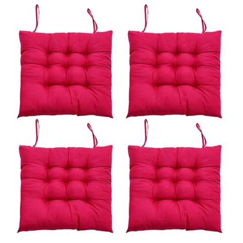 DKIEI Seat Pads for Dining Chairs Set of 4, 40 x 40cm Comfortable Dining Chair Cushions, Thick Kitchen Chair Cushions with Ties for Garden Living Room Garden Office Patio(Magenta)