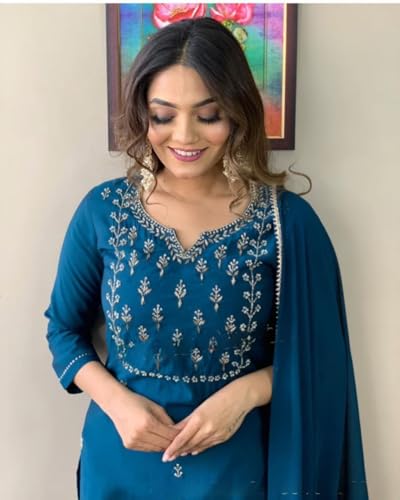 Image of Rainbow Creations Woman's Cotton Blend Kurta Palazzo and Dupatta Set