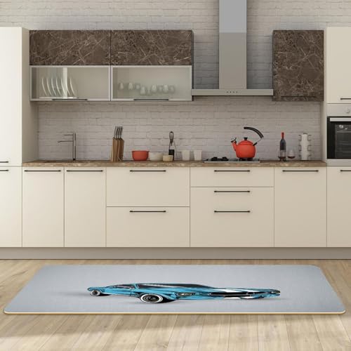 Tapetes de cocina VAPOKF para transformar el cuarto de lavado y pasillos con estilo retro azul 3