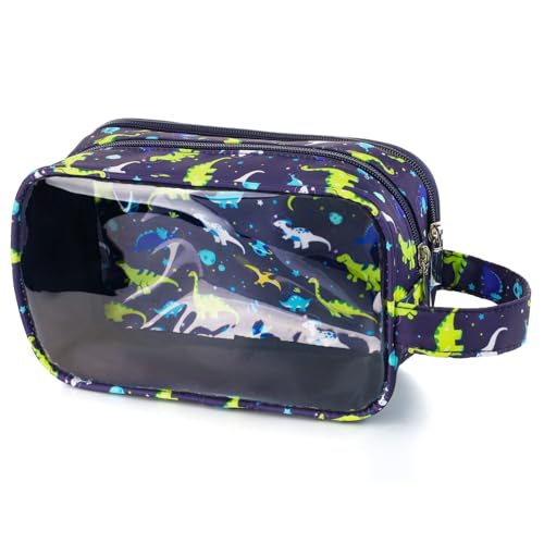 Dinosaur Kids Toiletry Bag for Boys, Travel Clear Toiletry Bag for Little Young Boys Waterproof Hanging Wash Bag Toddler Traveling Toiletries, Navy3