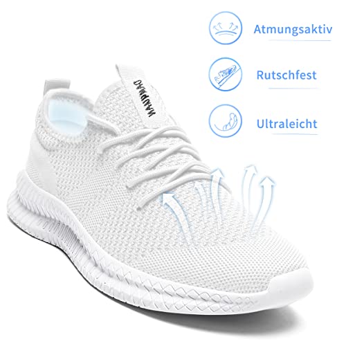 Tvtaop Damen Sneaker Laufschuhe Turnschuhe Straßenlaufschuhe rutschfest Leichtgewichts Atmungsaktiv Walkingschuhe Outdoor Tennisschuhe Sportschuhe Freizeitschuhe,Weiß 39 EU