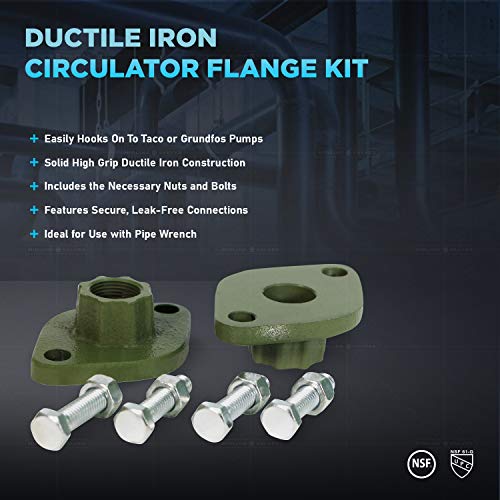Image of Midline Valve S1426H-5 Green Circulator Flange with Nuts and Bolts for Grundfos Pumps High Grip Ductile Iron 1 in. FIP (5 Pack)