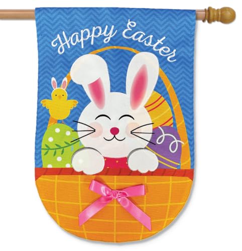 Briarwood Lane Easter Burlap House Flag 40x28 For Outdoor Basket Bunny For Easter House Flag