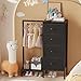 HIGDBFE Dresser with Hanging Rack, 4 Drawers Small Closet for Bedroom, Reversible Fabric Kids Chest of Drawers with Clothes Rack, Tall Storage Tower, Sturdy Frame, Black, 44''H