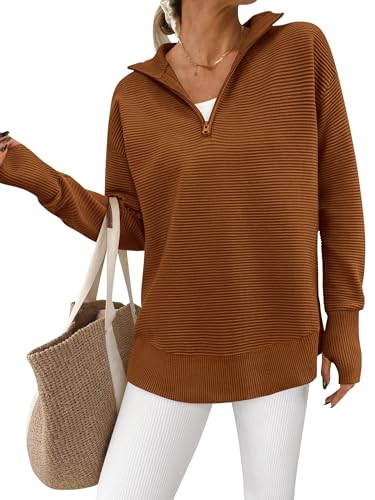 Image of PRETTYGARDEN Womens Long Sleeve Quarter Zip Pullover Sweater