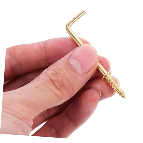Image of Elegant Gold L-Shaped Screw Hooks 20 Pieces Self-Tapping Metal Screws Picture Frame Hanging Hooks Right Angle 90 Degree Screws