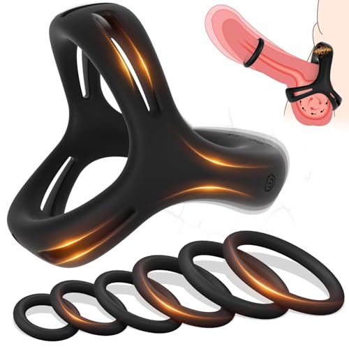 QRRQ Dreieckiger Penisring Vibrator, Penies Ring für Sex, mit 6 Cockringen für Männer aus Silikon, 10 Vibrationsstufen, für Eine Härtere und Längere Erektion, Sexspielzeug für die Paare