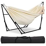 OVASTLKUY 2 in 1 Hammock with Stand, Outdoor Hammock Swing Chair with Portable Heavy Duty Stand, Multi-Functional Hammock Stand 480 lbs Weight Capacit-White