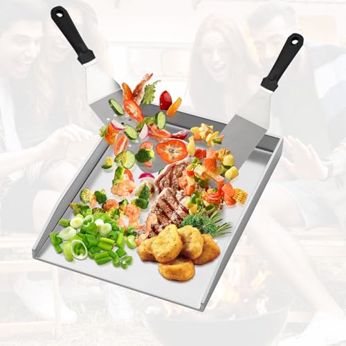 WELL GRILL Edelstahl Plancha Grillplatte für Napoleon LE/LEX/Prestige & Rösle Videro & Weber Gasgrill Zubehör, BBQ Grillplatte und Spachtel Schaber set 45x34CM 3