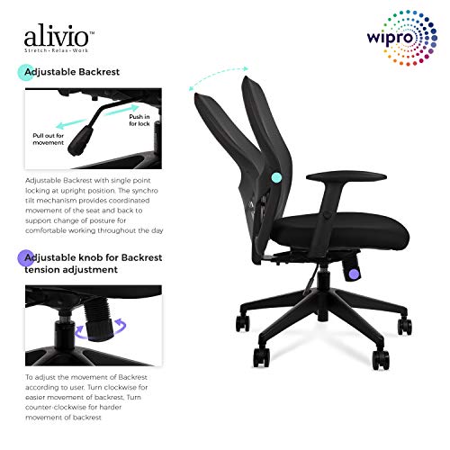 Wipro Furniture Alivio Fabric Ergonomic Office Chairs (Black