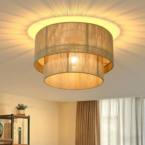 Woiledlt Lámpara de techo Lámpara de techo boho para dormitorio: Ø40 cm Lámpara vintage para dormitorio de estilo rústico hecha de cordón de yute natural Lámpara E27 para salón - Sin bombilla