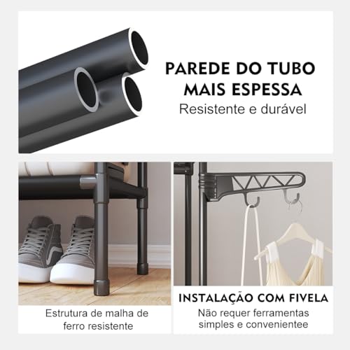 Cabideiro Arara Guarda Roupas Sapateira Rack Organizadora (preto)